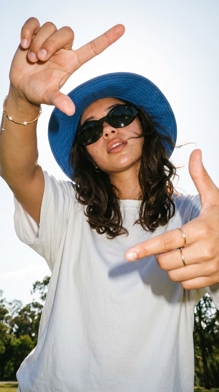 Playful street-style sunglasses portrait — example 2 (fashion, AI generation on Cheeppy)