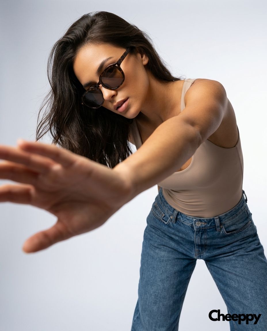 Bold studio sunglasses close-up — example 1 (fashion, AI generation on Cheeppy)