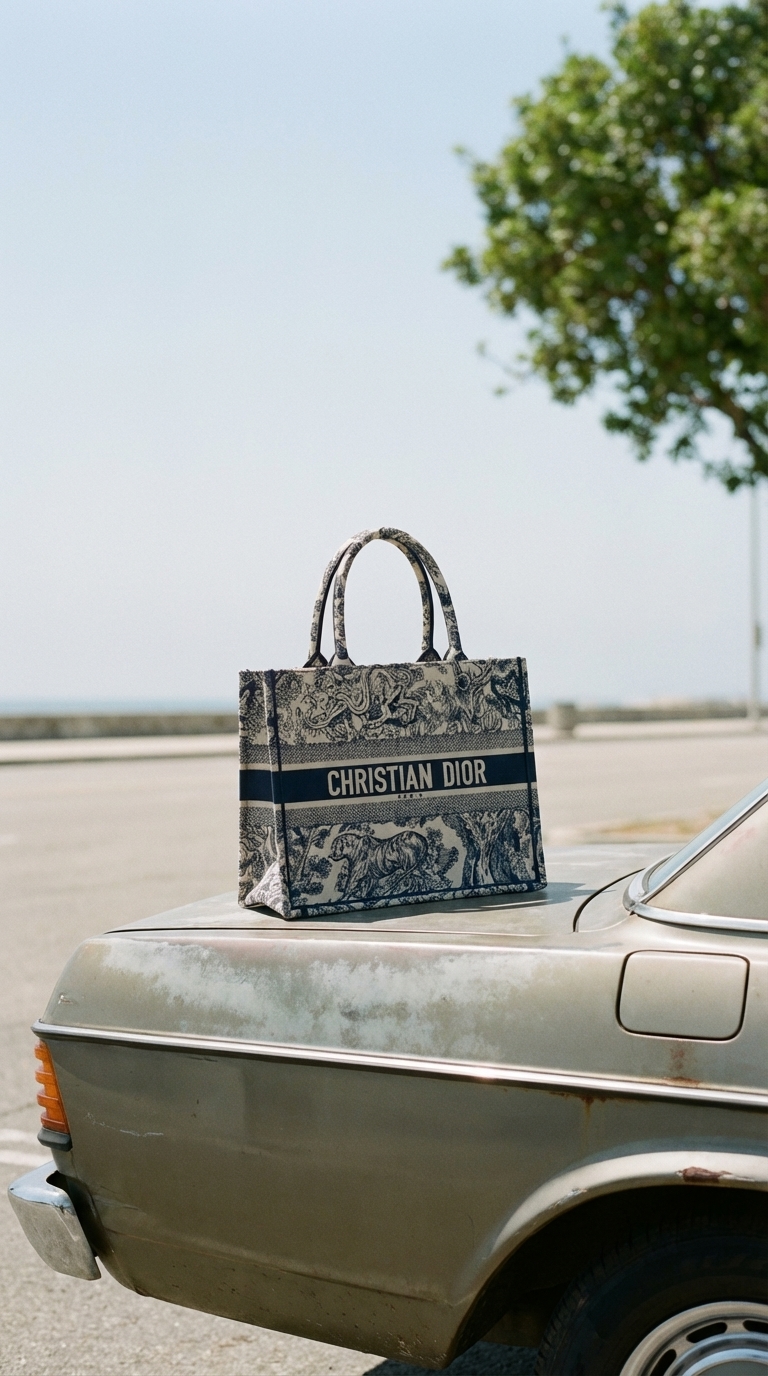 Road-trip elegance with a statement tote — example 1 (fashion, AI generation on Cheeppy)