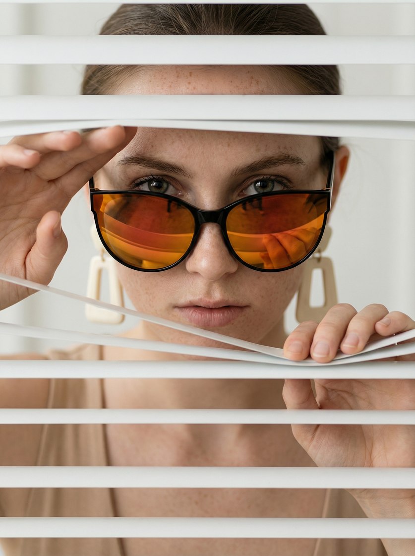 Blinds Portrait Sunglasses Close-Up — example 2 (fashion, AI generation on Cheeppy)