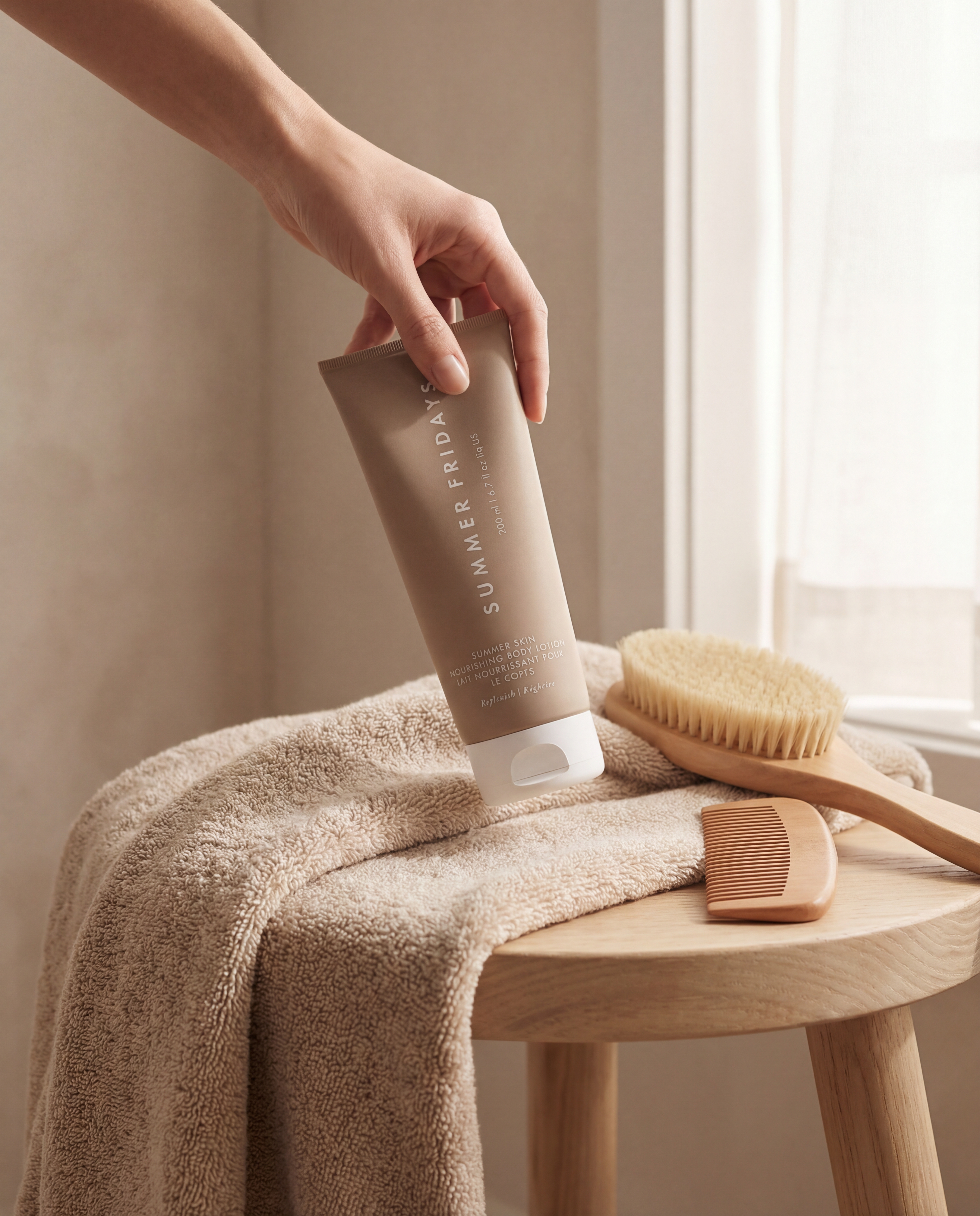 Warm Spa Lifestyle Photography — example 2 (cosmetics, AI generation on Cheeppy)