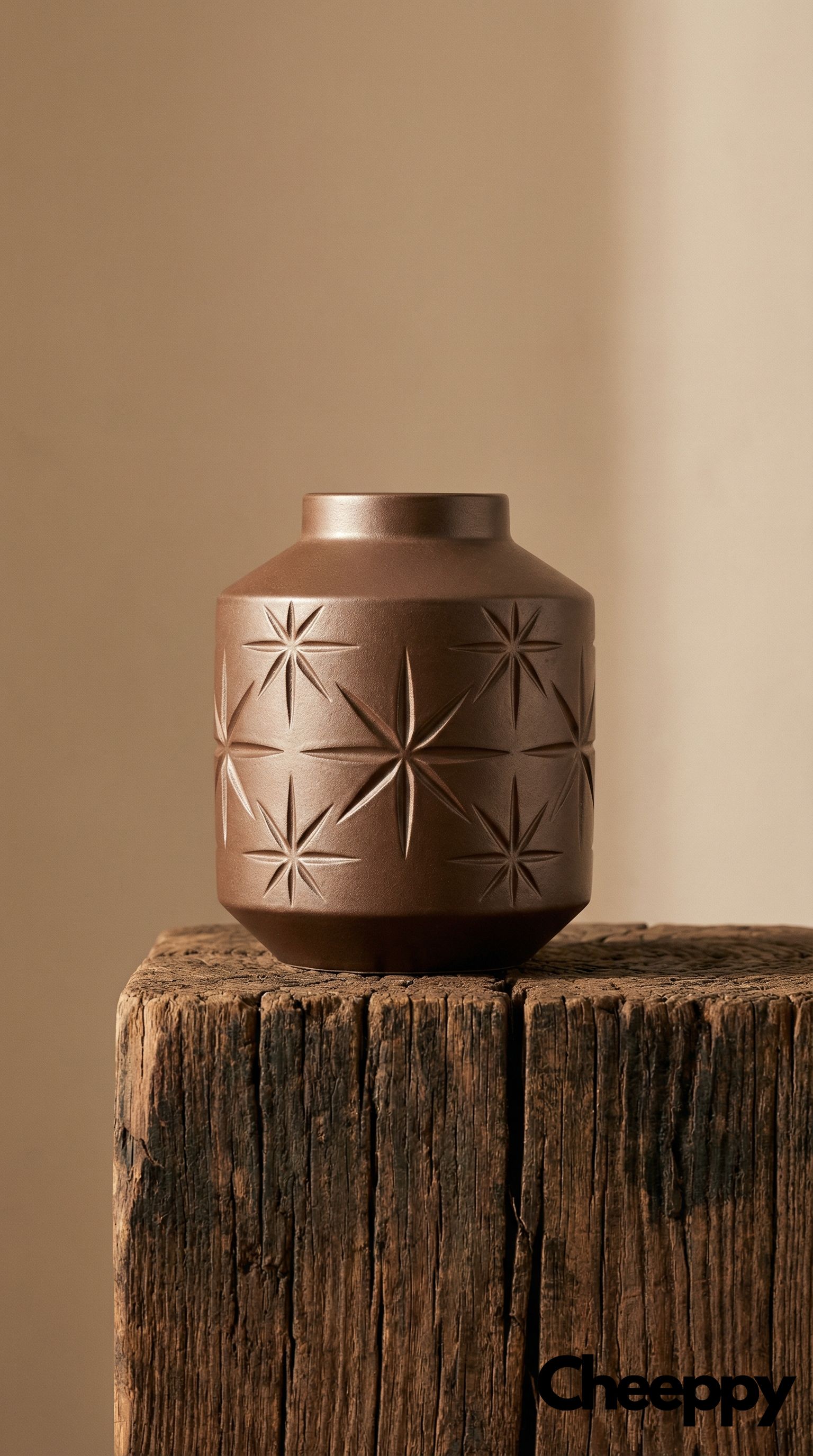 Wabi-Sabi Clay on Weathered Wood — example 3 (product, AI generation on Cheeppy)