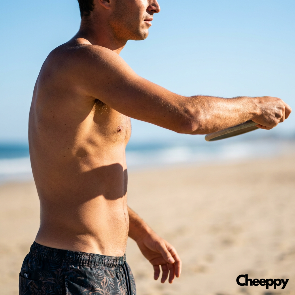 Active beach swim shorts lifestyle shot — example 3 (fashion, AI generation on Cheeppy)
