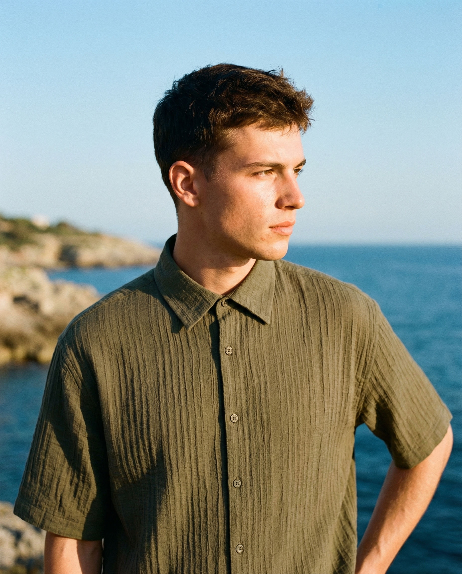 Golden hour seaside top portrait — example 3 (fashion, AI generation on Cheeppy)