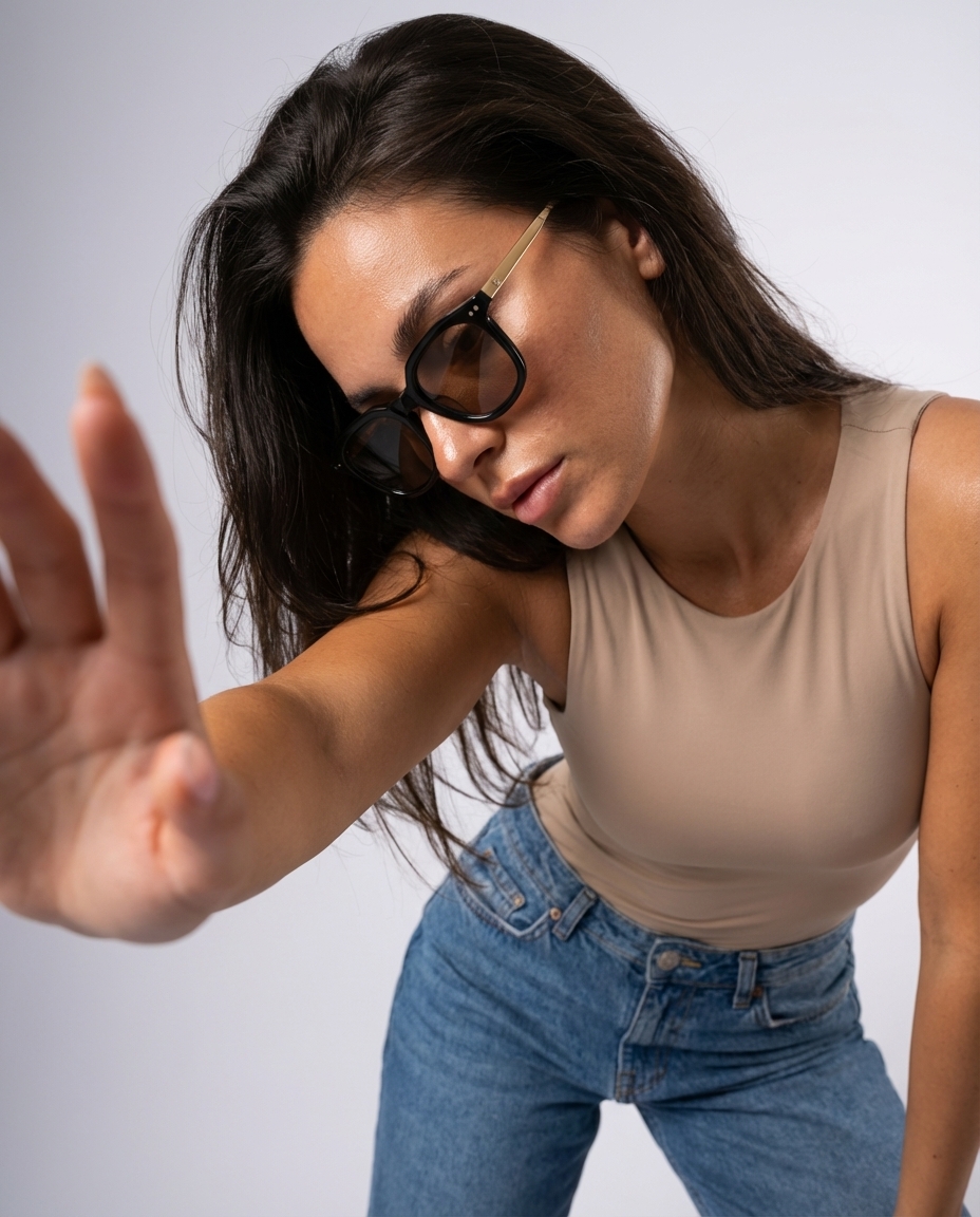 Bold studio sunglasses close-up — example 2 (fashion, AI generation on Cheeppy)