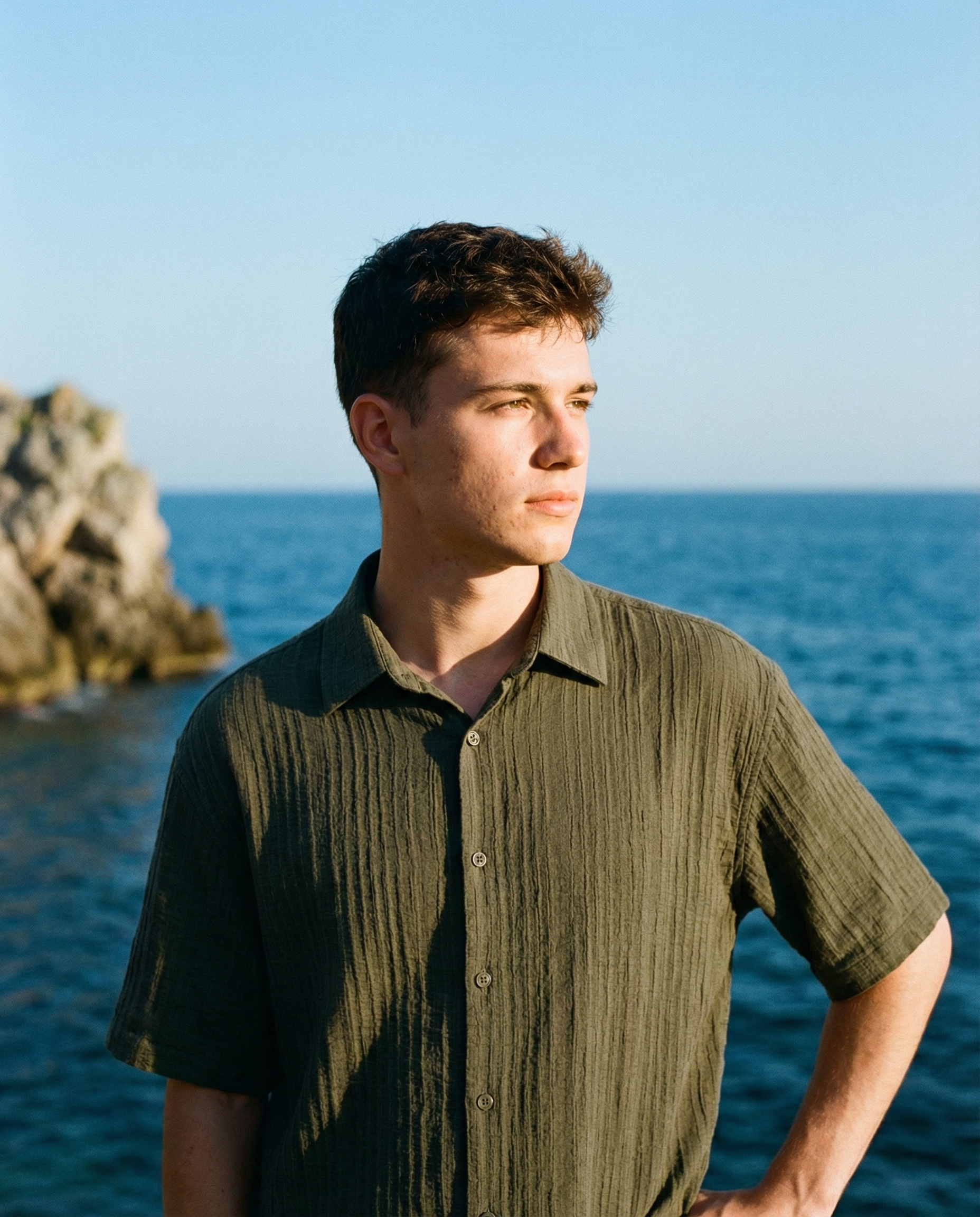 Golden hour seaside top portrait — example 1 (fashion, AI generation on Cheeppy)