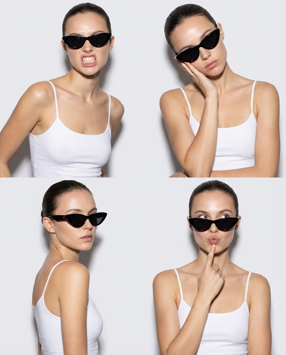 Expressive Studio Grid Sunglasses Portrait — example 1 (fashion, AI generation on Cheeppy)