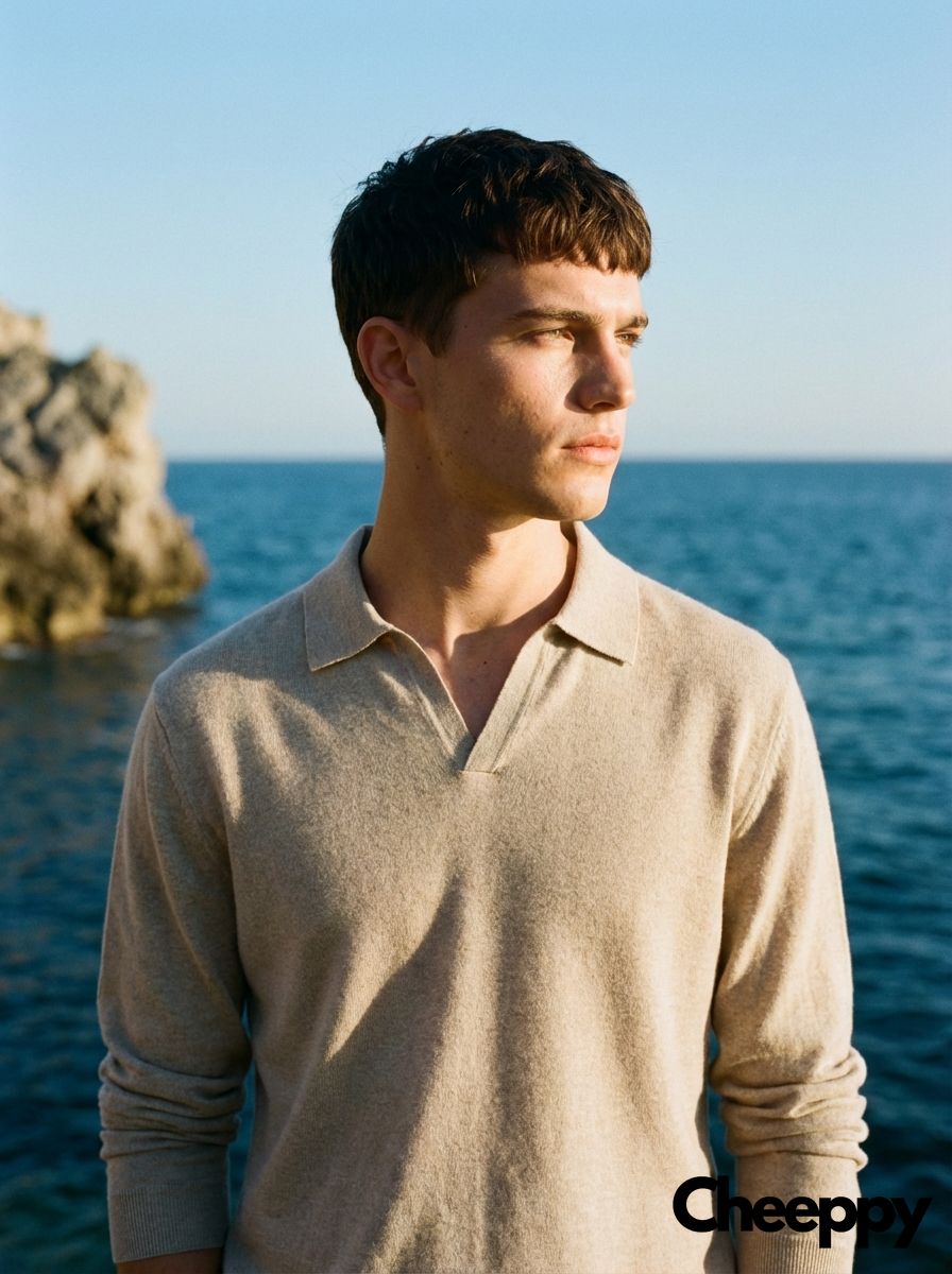 Golden hour seaside top portrait — example 2 (fashion, AI generation on Cheeppy)