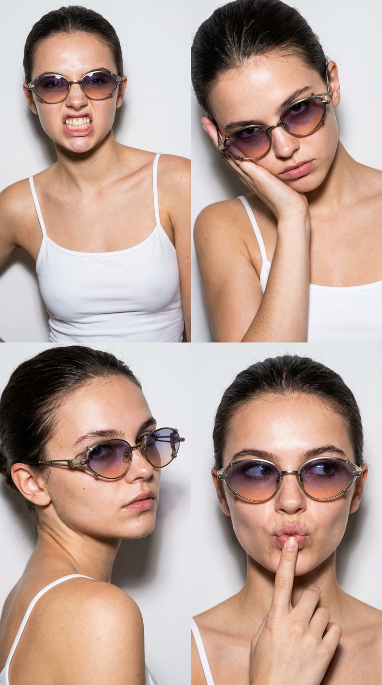 Expressive Studio Grid Sunglasses Portrait — example 3 (fashion, AI generation on Cheeppy)