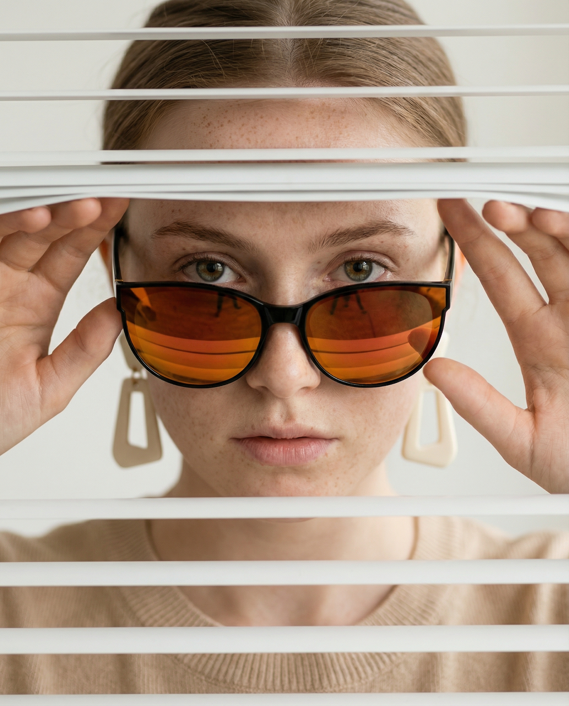 Blinds Portrait Sunglasses Close-Up — example 4 (fashion, AI generation on Cheeppy)