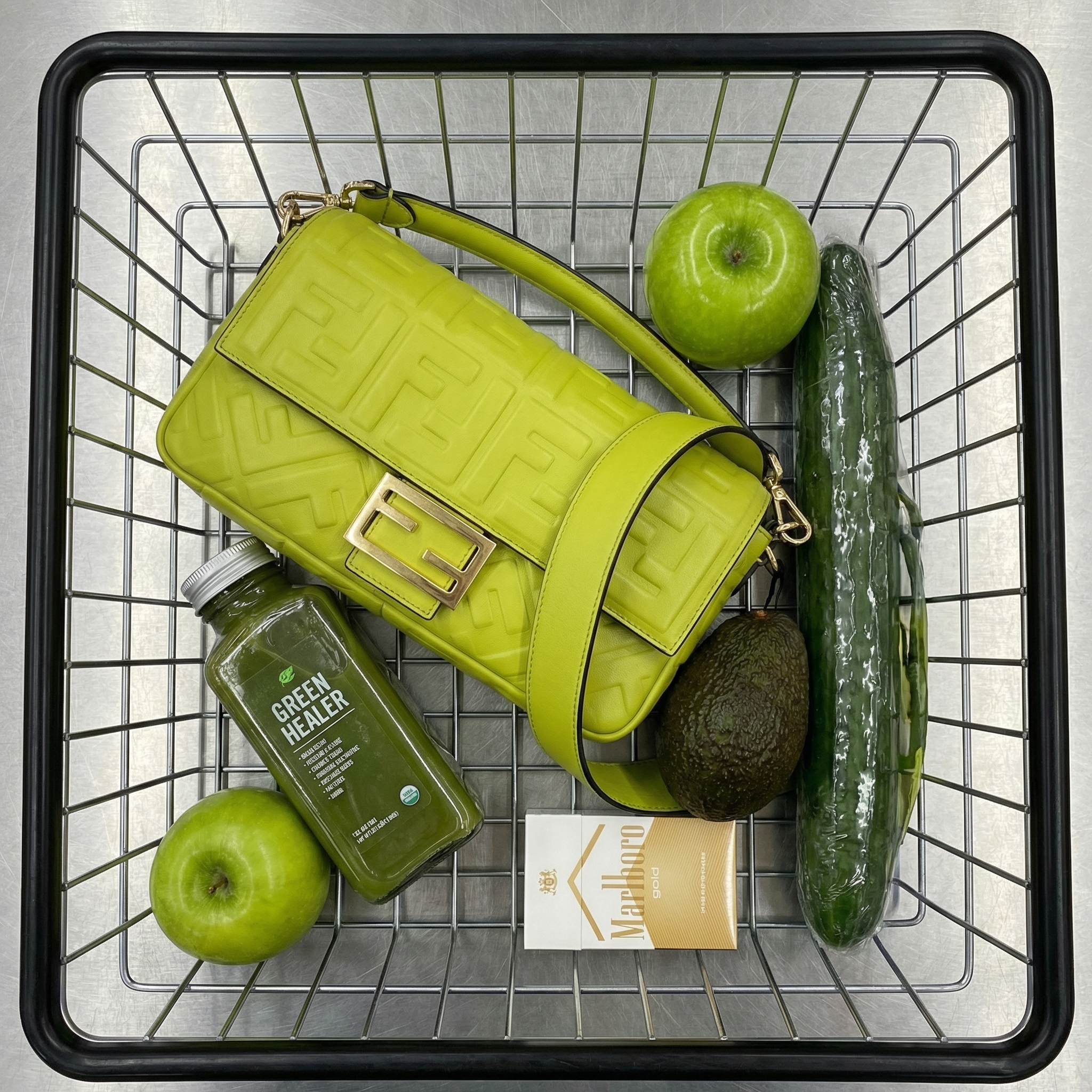 Bold lime statement in an unexpected grocery-run aesthetic — cover image, fashion style by marcovisuals