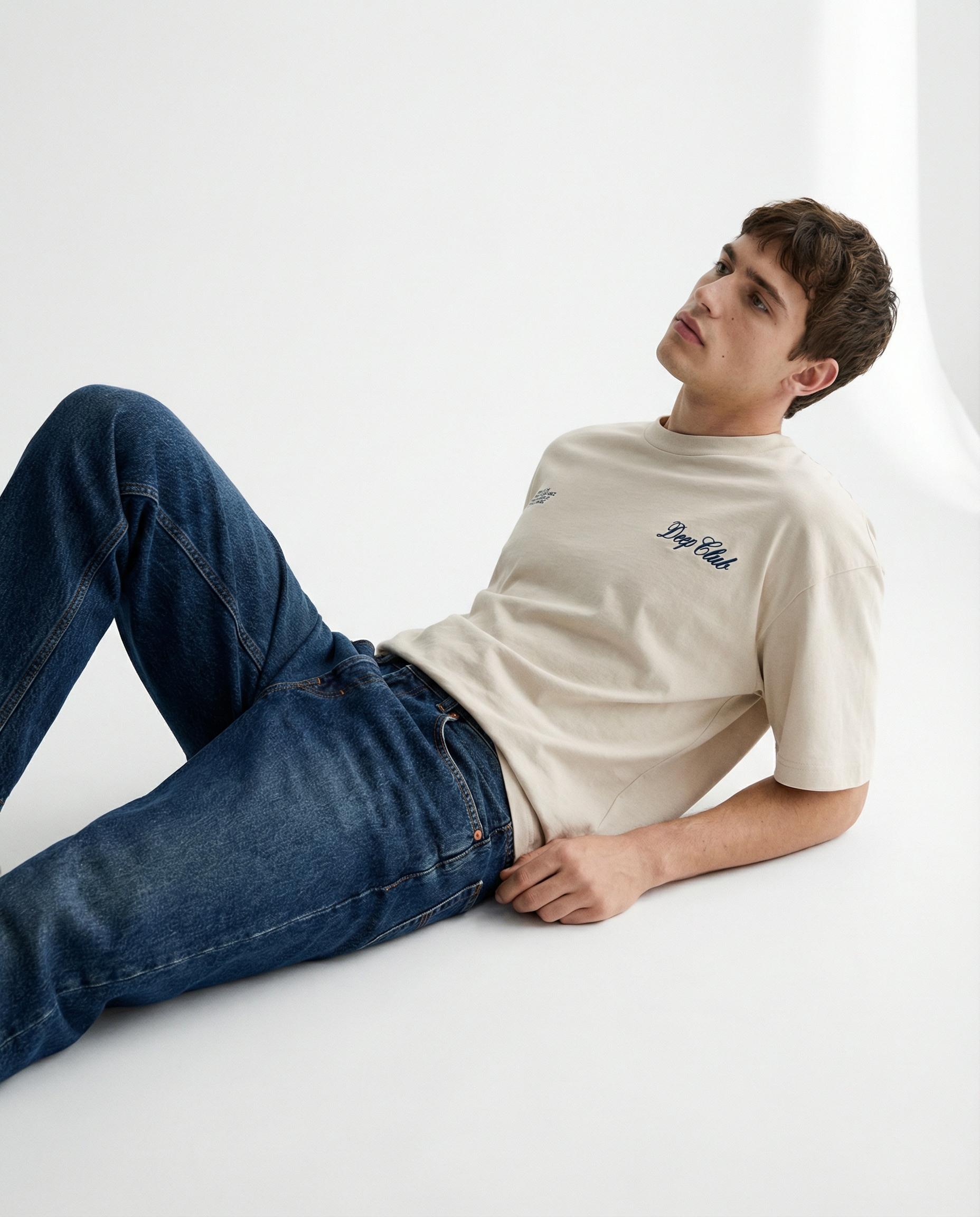 Relaxed editorial floor pose — cover image, fashion style by marcovisuals